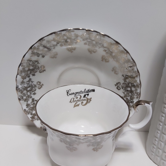 25th anniversary tea cups w/ saucer and vase - Picture 5 of 5